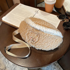 Women Plush Fur Bear Pattern Handbag Winter Mini Shoulder Bag