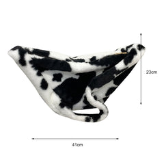 Women Plush Fur Crossbody Bag Winter Leopard Cow Printing Messenger Bag