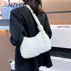 Plush Fur Flower Love Shoulder Bag Winter Zipper Armpit Bag