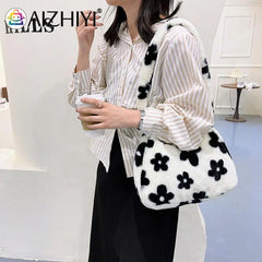 Plush Fur Flower Love Shoulder Bag Winter Zipper Armpit Bag