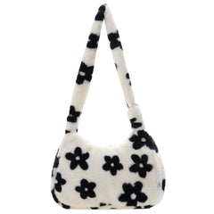 Plush Fur Flower Love Shoulder Bag Winter Zipper Armpit Bag