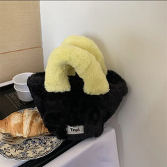 Women Plush Fur Buckle Handbag Lady Winter Mini Top-handle Bag