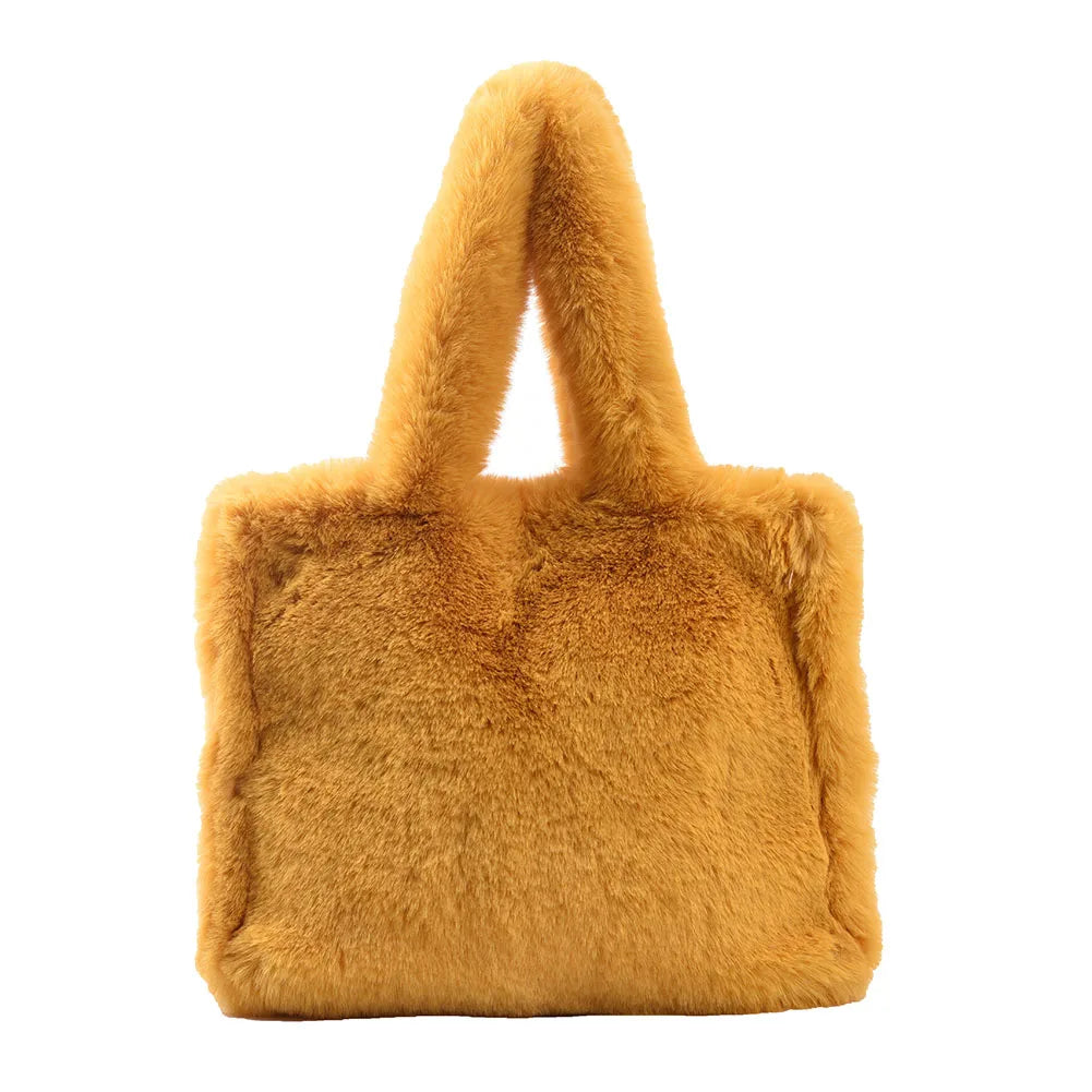 Women Plush Fur Solid Buckle Handbag Lady Winter Casual Mini Top-handle Bag