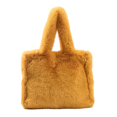 Women Plush Fur Solid Buckle Handbag Lady Winter Casual Mini Top-handle Bag