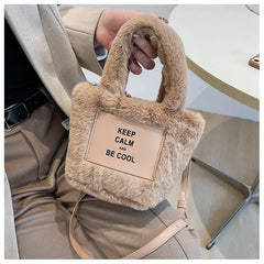 Women Plush Handbags Autumn And Winter Bucket Shoulder Bag Letter Messenger Bag
