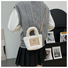 Women Plush Handbags Winter Bucket Shoulder Bag Messenger Purse