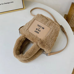 Women Plush Handbags Winter Bucket Shoulder Bag Messenger Purse