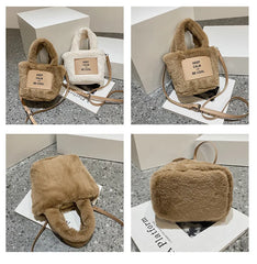 Women Plush Handbags Autumn And Winter Bucket Shoulder Bag Letter Messenger Bag