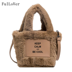 Women Plush Handbags Autumn And Winter Bucket Shoulder Bag Letter Messenger Bag