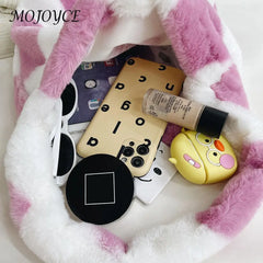Women Plush Leopard Love Heart Shoulder Bag Autumn Winter Handbags