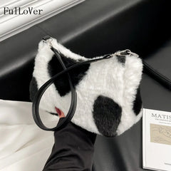 Women Plush Love Handbags Autumn/Winter Shoulder Bags Geometric Pattern Bags