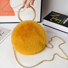 Plush Round Shoulder Bag Soft Faux Fur Circle Crossbody Purse