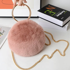 Plush Round Shoulder Bag Soft Faux Fur Circle Crossbody Purse