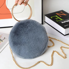 Plush Round Shoulder Bag Soft Faux Fur Circle Crossbody Purse