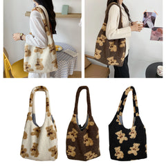 Women Plush Sheep Handbags Girl Lamb Like Fabric Shoulder Bag