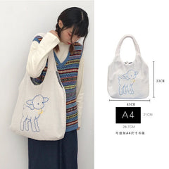 Women Plush Sheep Handbags Girl Lamb Like Fabric Shoulder Bag