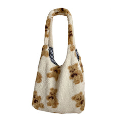 Women Plush Sheep Handbags Girl Lamb Like Fabric Shoulder Bag