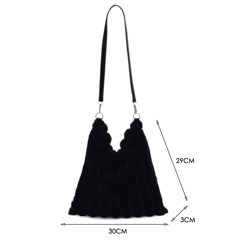 Women Plush Shopping Bags Heart Print Shoulder Bag