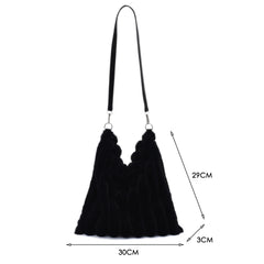 Women Plush Shopping Bags Heart Print Shoulder Bag