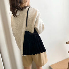 Women Plush Shopping Bags Heart Print Shoulder Bag