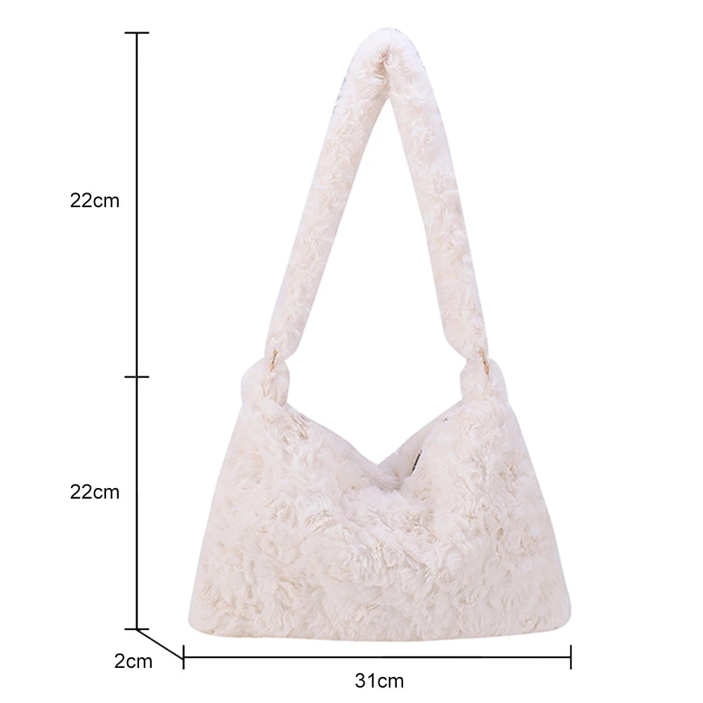 Women Plush Shoulder Bag Fluffy Warm Autumn Winter Tote Bag