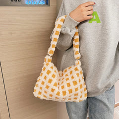 Women Plush Shoulder Bag Fluffy Warm Autumn Winter Tote Bag