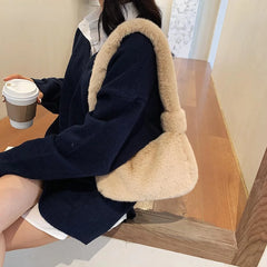 Soft Plush Shoulder Bag Autumn Winter Fluffy Tote Handbag