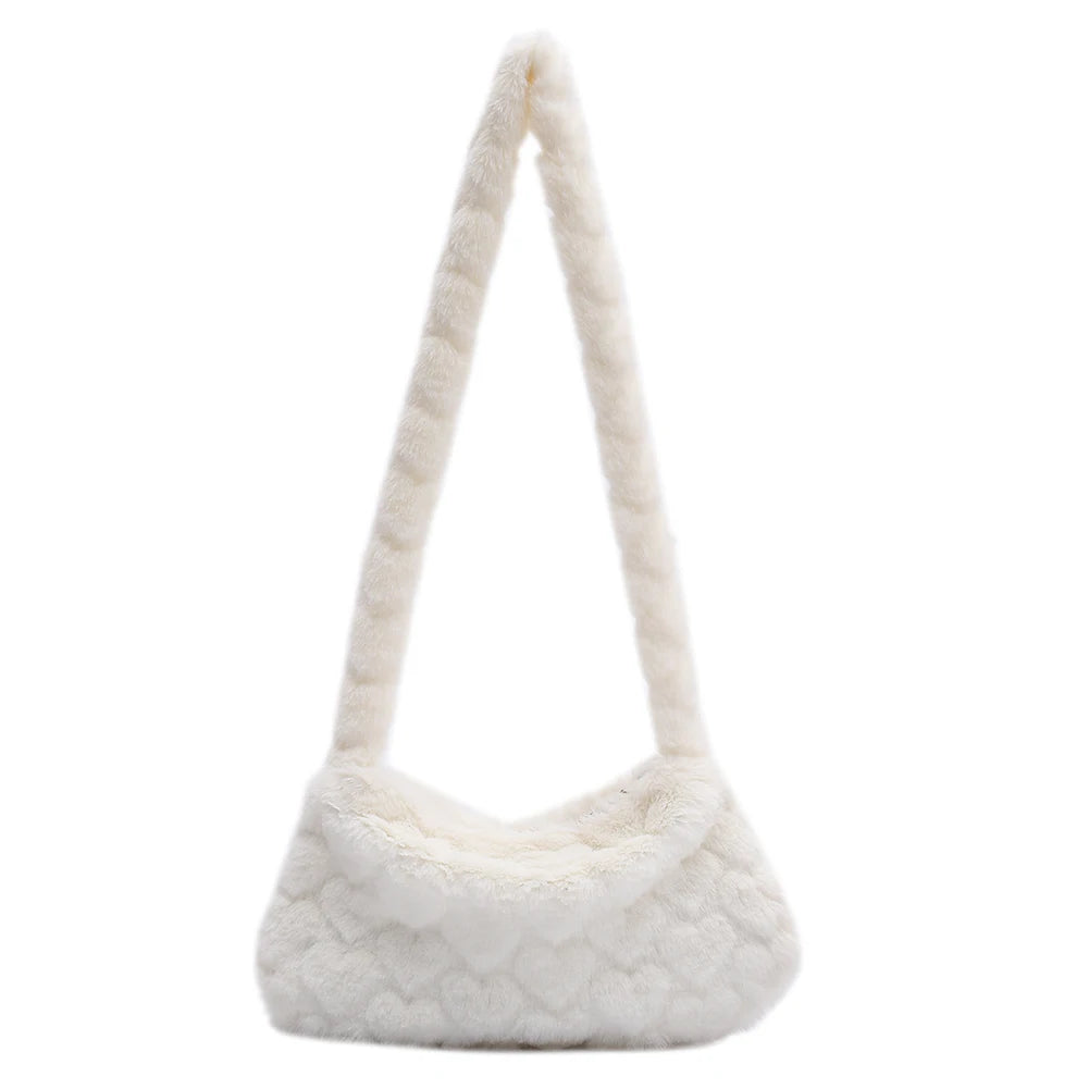 Women Plush Solid Shoulder Bag Female Winter Warm Shopping Bags