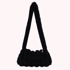 Women Plush Solid Shoulder Bag Female Winter Warm Shopping Bags