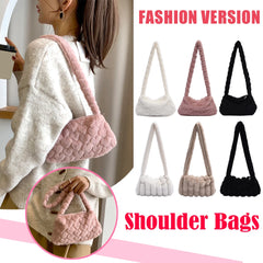 Women Plush Solid Shoulder Bag Female Winter Warm Shopping Bags