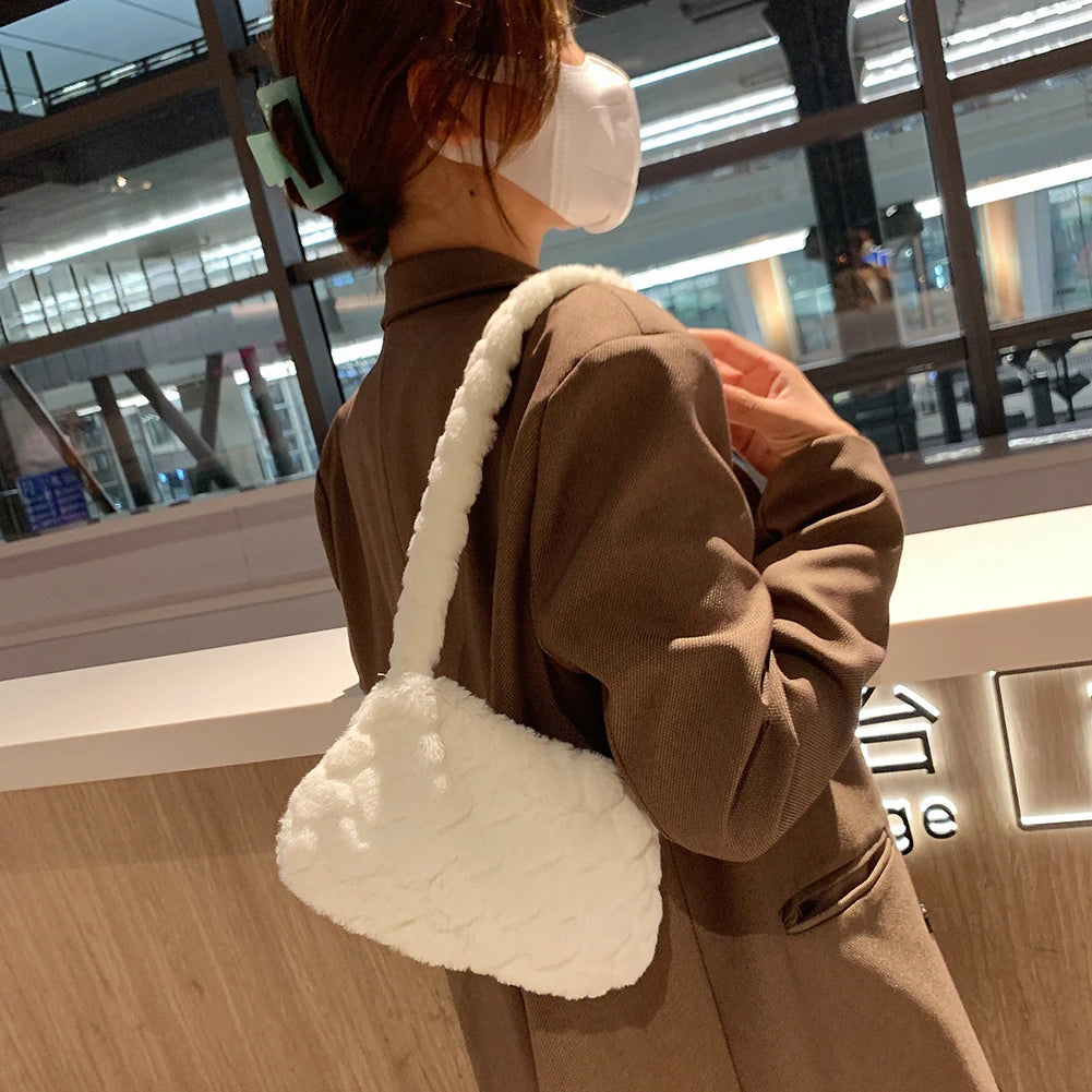 Women Plush Shoulder Bag Winter Warm Shopping Bags