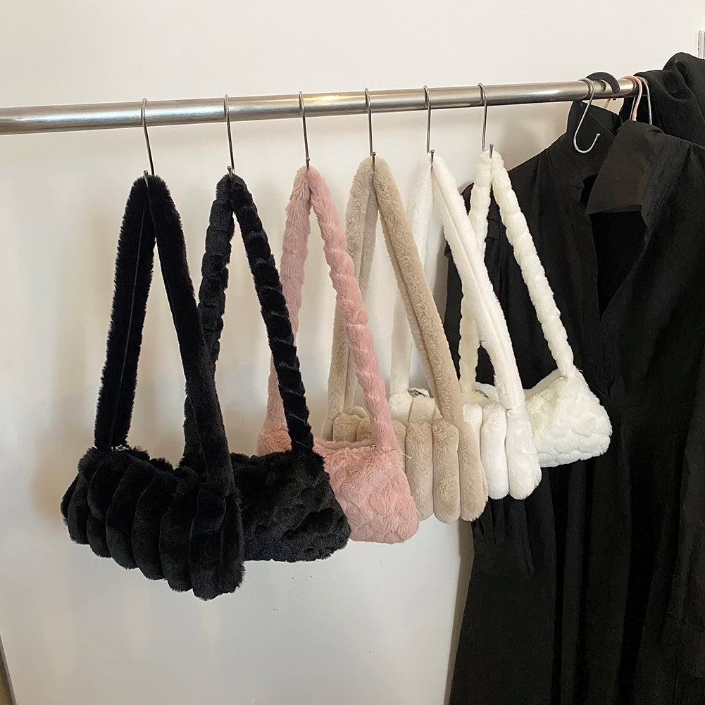 Women Plush Shoulder Bag Winter Warm Shopping Bags