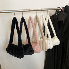 Women Plush Shoulder Bag Winter Warm Shopping Bags