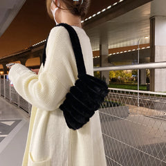 Women Plush Solid Shoulder Bag Female Winter Warm Shopping Bags