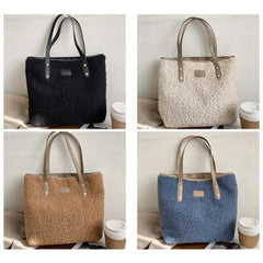 Women Plush Tote Bag Winter Warm Faux Lamb Wool Ladies Shoulder Bag
