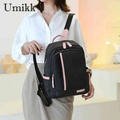 Women Preppy Style Backpack Contrast Rucksack Ladies Casual Handbag