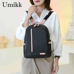 Women Preppy Style Backpack Contrast Rucksack Ladies Casual Handbag