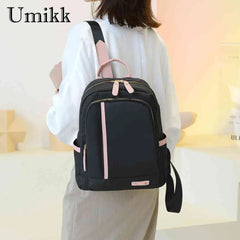 Women Preppy Style Backpack Contrast Rucksack Ladies Casual Handbag