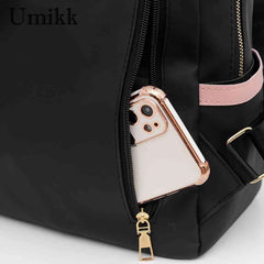 Women Preppy Style Backpack Contrast Rucksack Ladies Casual Handbag