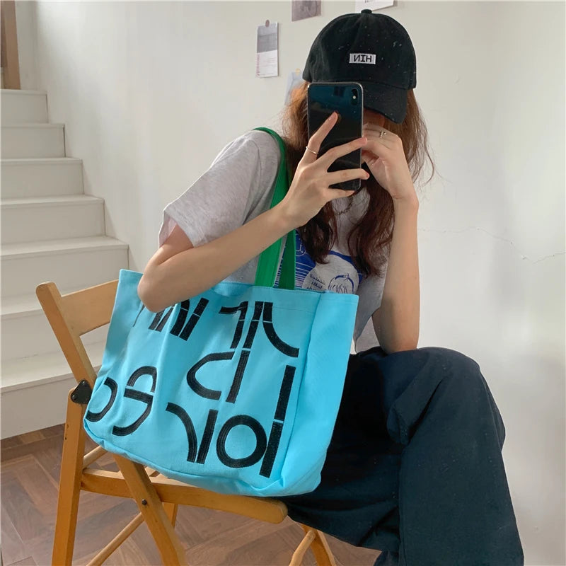 Women Print Canvas Shoulder Bag Large Capacity Stylish Totes