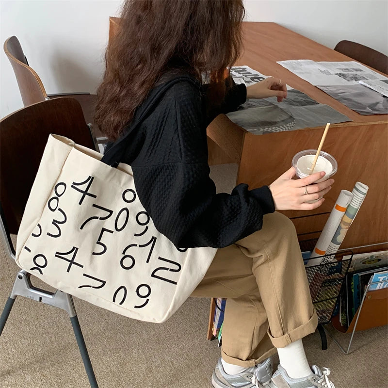 Women Print Canvas Shoulder Bag Large Capacity Stylish Totes
