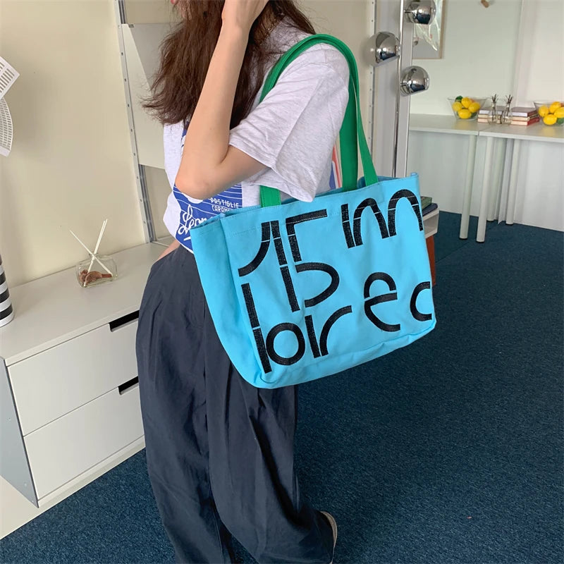 Women Print Canvas Shoulder Bag Large Capacity Stylish Totes