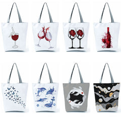 Women Printed Wine Lady Tote Casual Cartoon Print Handbag