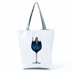 Women Printed Wine Lady Tote Casual Cartoon Print Handbag