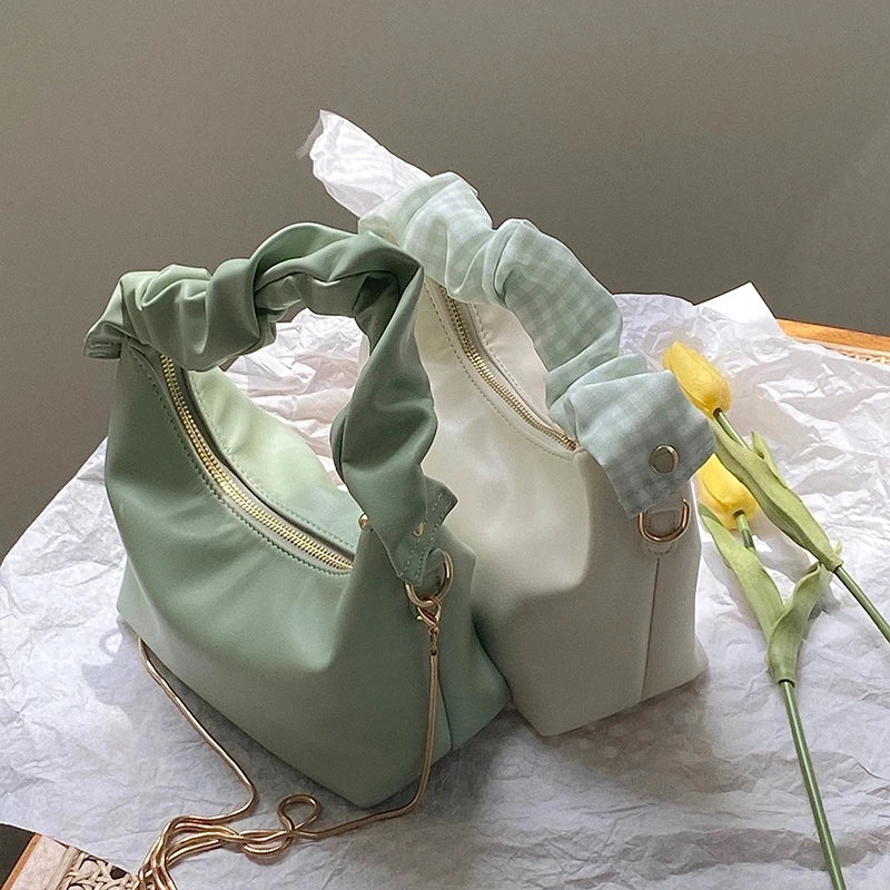 Women Pu Leather Bag Plaid Fold Wrist Bag