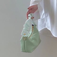 Women Pu Leather Bag Plaid Fold Wrist Bag