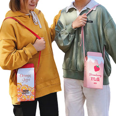 Cartoon Milk Box Crossbody Phone Bag Adjustable Strap