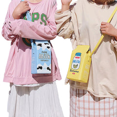 Cartoon Milk Box Crossbody Phone Bag Adjustable Strap