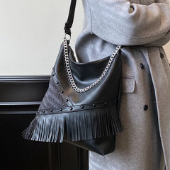 Punk Style Shoulder Bag Large Capacity Bucket Handbag Tote Crossbody Travel Purs