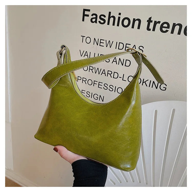 Vintage PU Leather Women Shoulder Bag Lady Zipper Tote Underarm Handbag